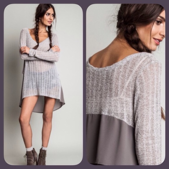 ❣LAST-S❣ Layered Back Sheer Knit Front Tunic Top - Picture 2 of 2