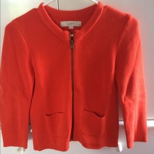 Ann Taylor Loft Petite Orange Knit Zip Up Sweater