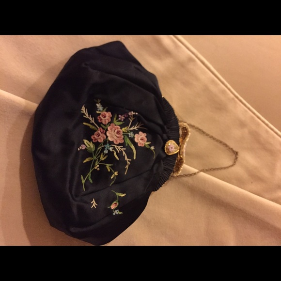 Vintage black satin handbag