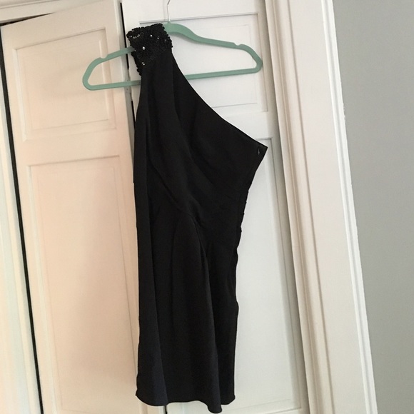 Tibi black silk cocktail dress with one shoulder
