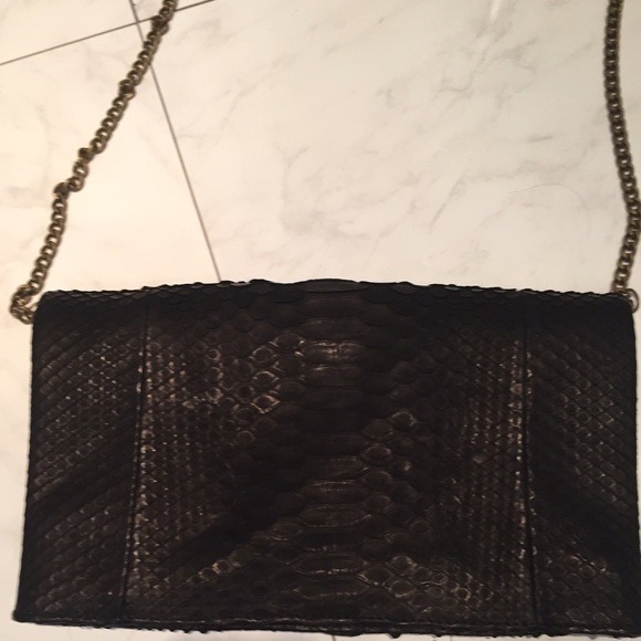 Black Python Snakeskin Clutch w Detachable Chain