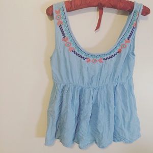 Embroidered neck top