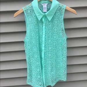 Lightweight Sheer Sleeveless Eyelet Mint Tank