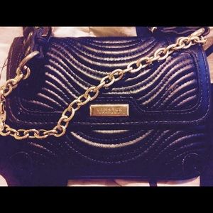 Versace Gold Chain Dressy Black Leather Purse