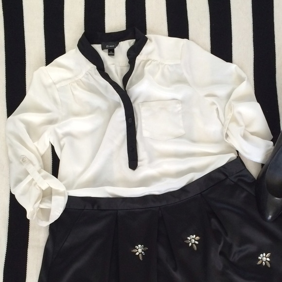 White Dress Blouse with Black lining