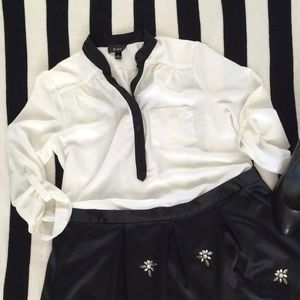 White Dress Blouse with Black lining