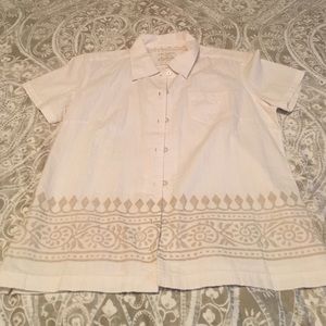 Button down white shirt w/ champagne color pattern