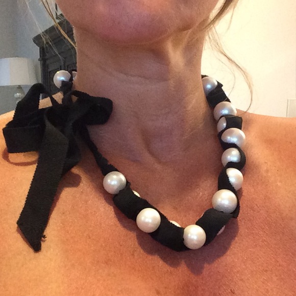 Stella & Pearl and Black ribbon necklace