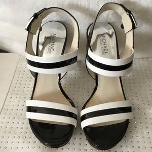 MICHAEL Michael Kors black & white stripe heels
