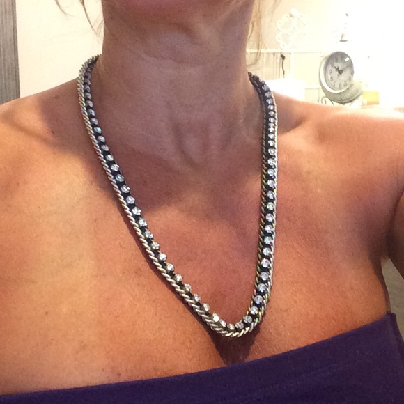 Stella and Dot jewelry and navy and gold necklace