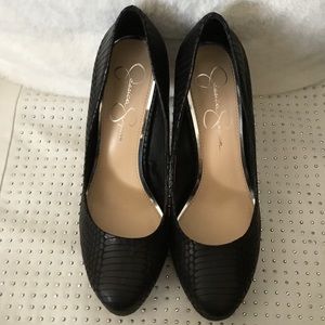 Jessica Simpson black snake print platform heel