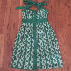 Anthropologie embroidered green dress, Size 0