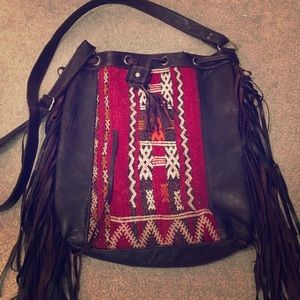 New boho leather fringed crossbody