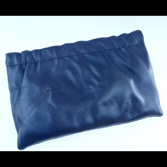 Supple Dark Blue Leather Vintage Clutch Purse