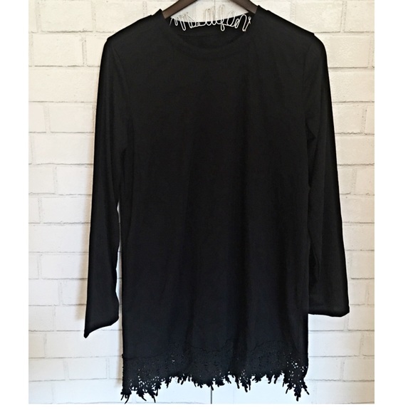 20% Off LAST One Black Longsleeve Crochet Lace Hem - Picture 2 of 4