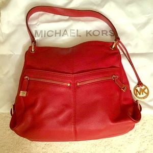 Michael Kors Red Double Zipper Shoulder Bag