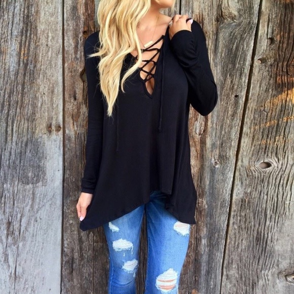 🆑❗️Last One S❗️5⭐️ Lace Up Long Sleeve Hoodie Top - Picture 3 of 4