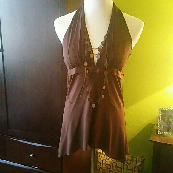Arden  B. Brown jeweled halter top