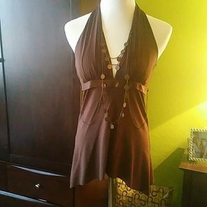 Arden  B. Brown jeweled halter top
