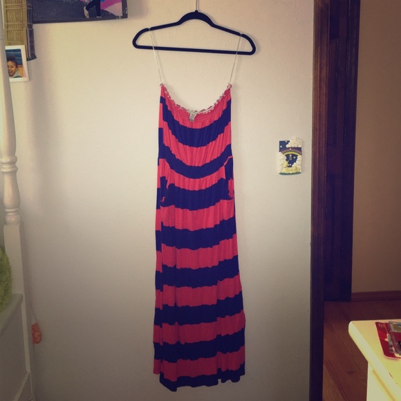 Strapless Maxi Dress W/ Stripes