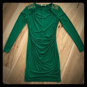 Michael Kors green and gold shoulder studded dress