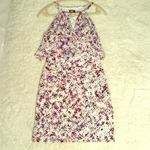 GUESS white halter dress with keyhole & pink print