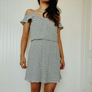 Nautical striped cold-shoulder dress