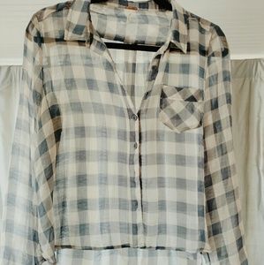 Free People gauzy gingham button-down