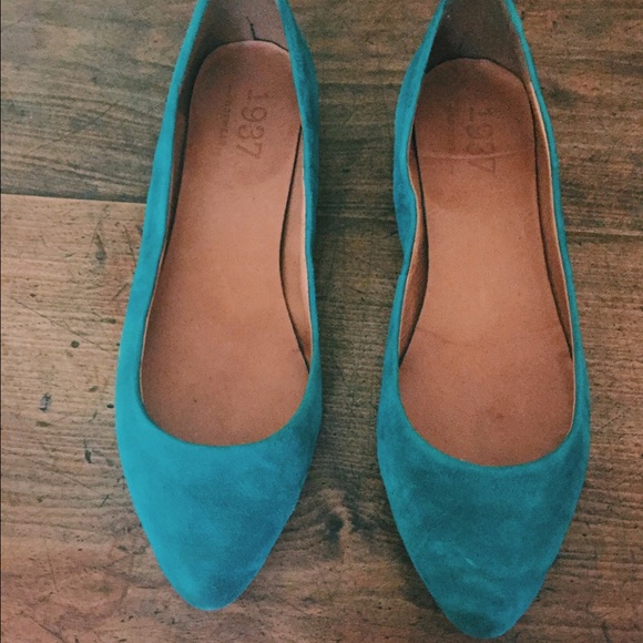 Teal Suede Madewell pointed toe flats