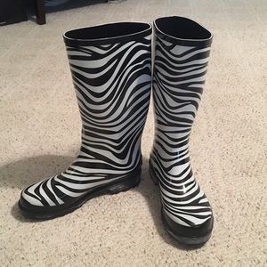 Zebra print rain boots