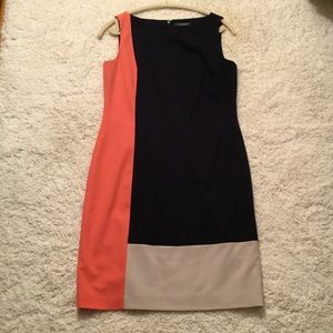 Ralph Lauren Navy and coral color block dress