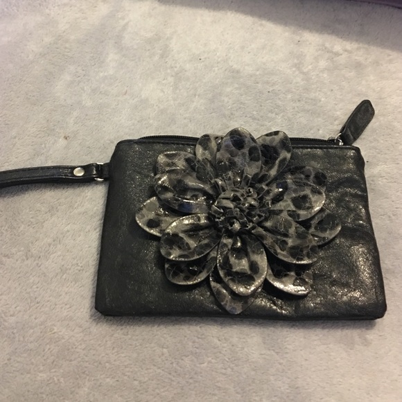 Black flower wristlet mini purse