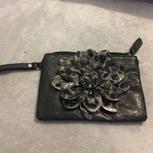 Black flower wristlet mini purse