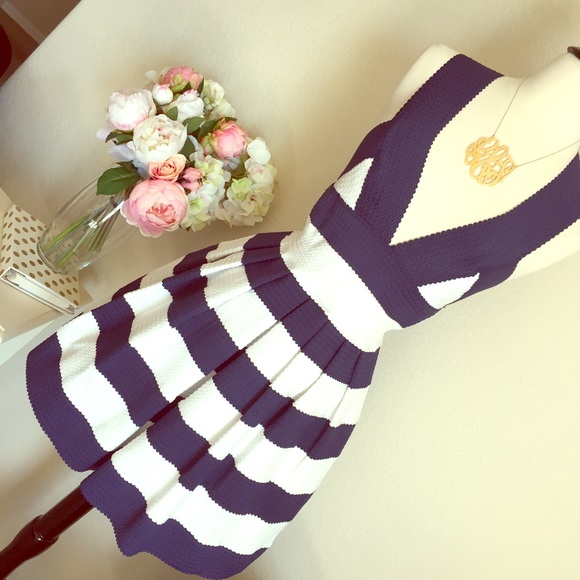 Dresses & Skirts - Navy Striped flared dress