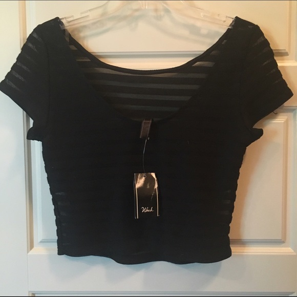 NWT-Black mesh/striped crop top. Size medium - Picture 3 of 3