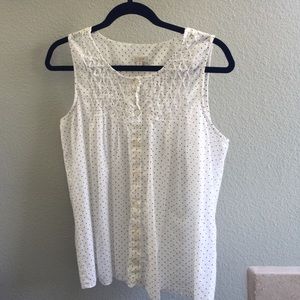 J. Crew sleeveless white/navy dot shirt