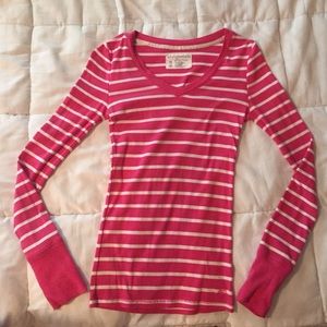 Pink and White Stripe Long Sleeve Top