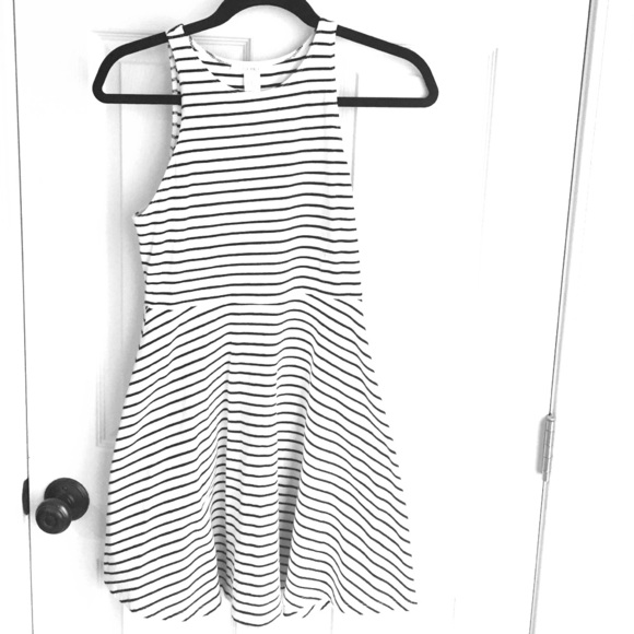 Black and White Striped Fit and Flare Dress - Picture 1 of 3