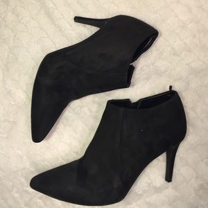 Faux suede black pointed toe stiletto booties