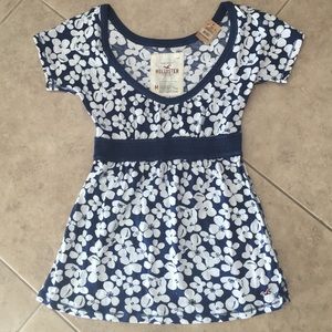 Hollister Blue & White Floral Blouse.
