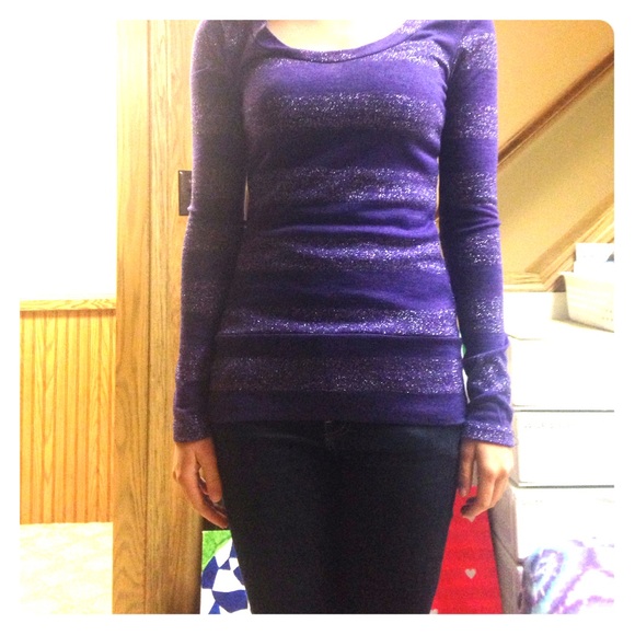 Purple long sleeved sparkly stripped shirt