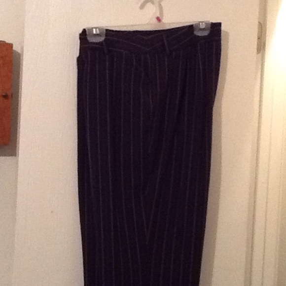 Dark blue pin striped dress to casual pants