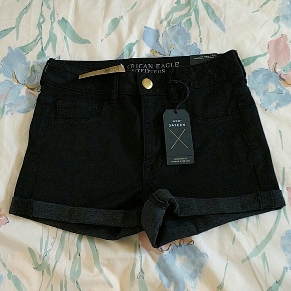NWT AEO Sateen Black Hi Rise Shortie