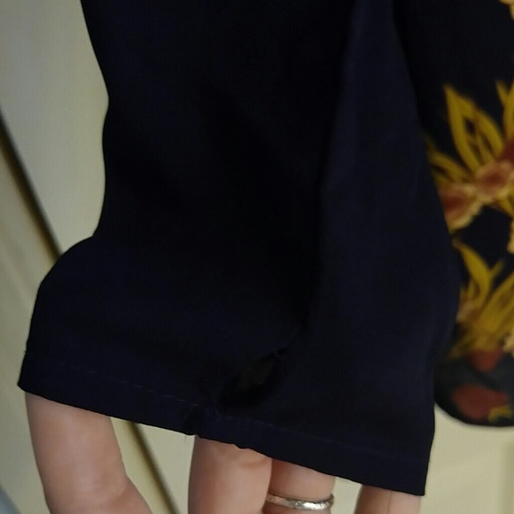 Navy sheath dress with red/yellow print flowers - Picture 3 of 4