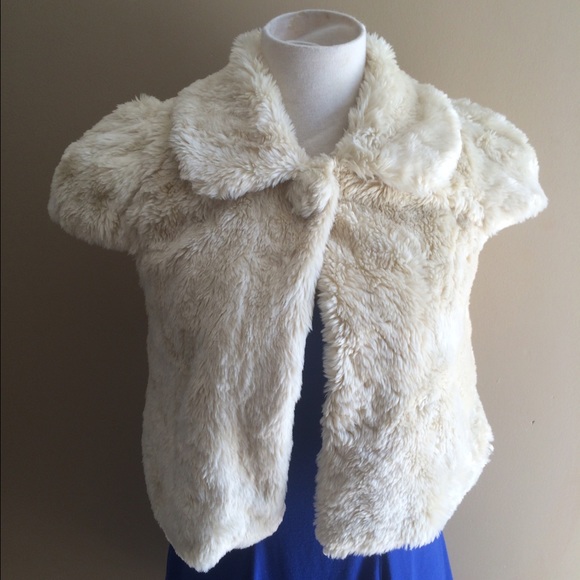 Cream Faux Fur Short Sleeve Jacket - Forever 21