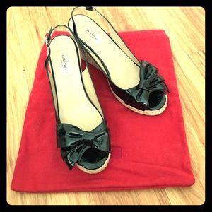Valentino black patent wedges