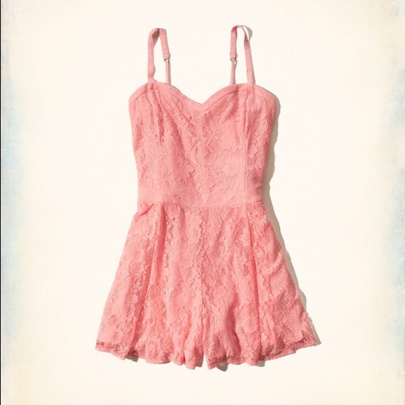 Hollister Lace Romper Coral M