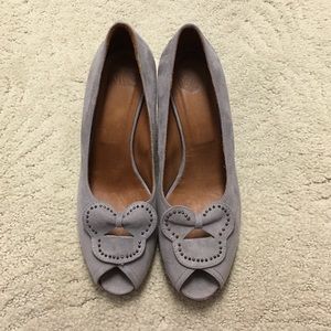 Grey suede kitten heels