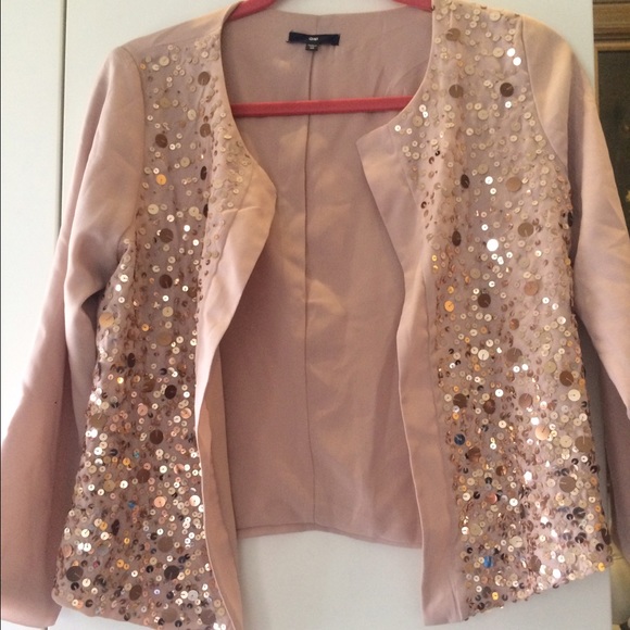 Blush sequin 3/4 sleeve drapey blazer