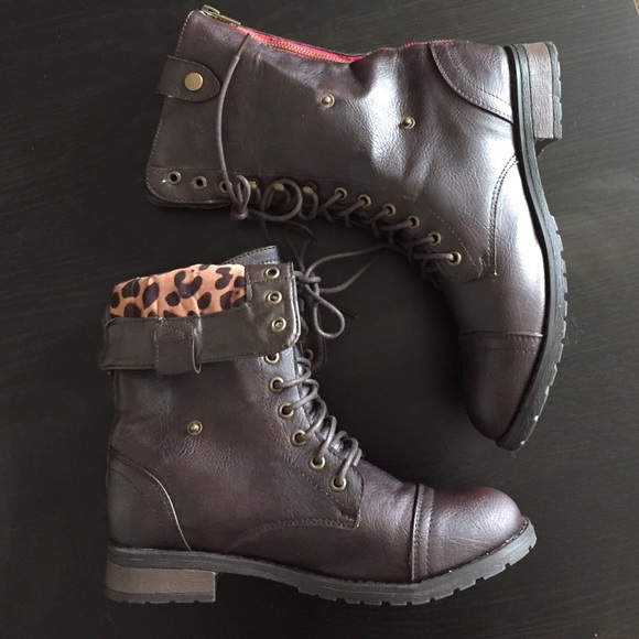 Calf Length Chocolate Combat Boots